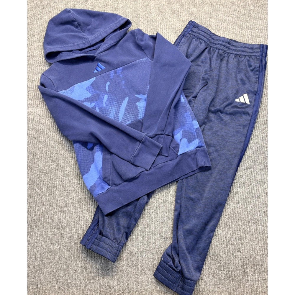 Adidas Kids Navy Blue Camo Hoodie and Joggers Tracksuit Set Size M 10/12